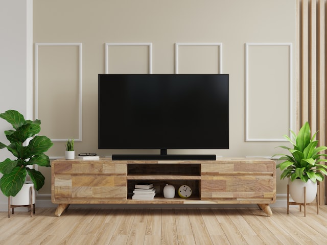 big tv standing on the table