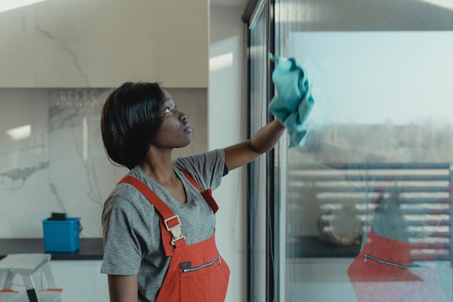woman-in-orange-overall-cleaning-glass-window